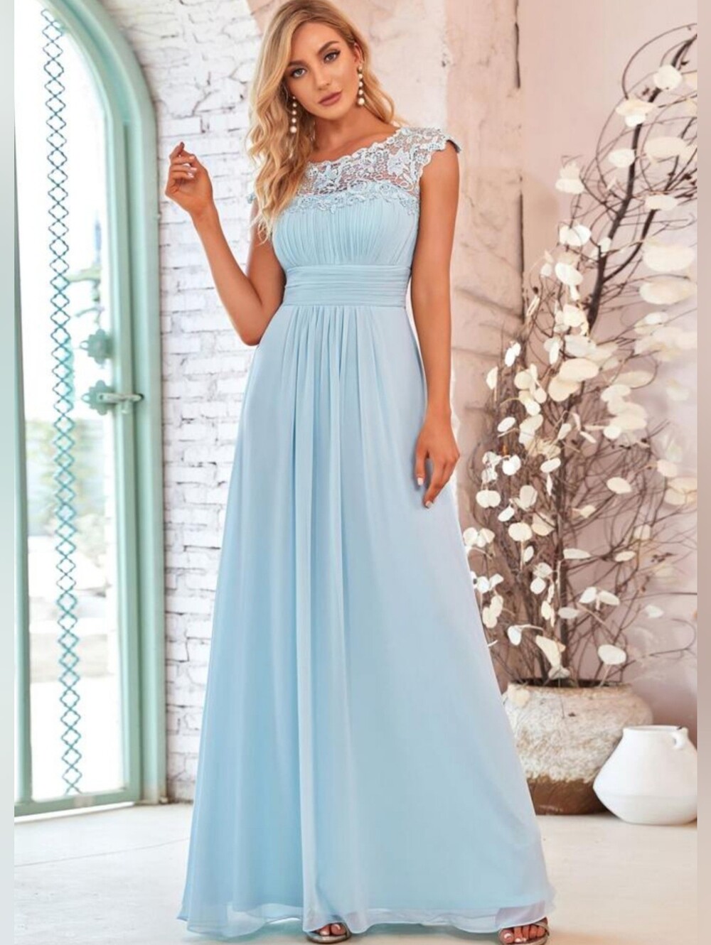 Ever Pretty Blue Sheer Crochet Lace Wedding Guest Bridesmaid Formal Party Dress